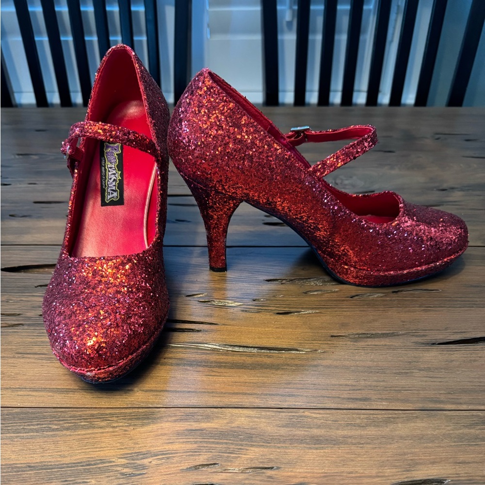 Glitter Mary Jane High Heels - Red